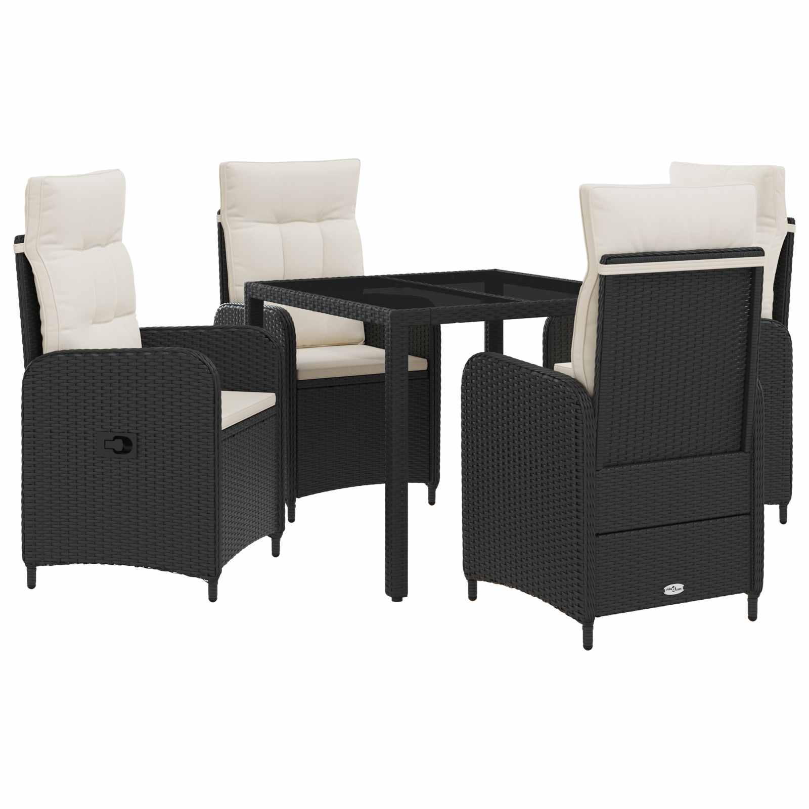 vidaXL Outdoortisch-Set 5 pcs Schwarz und Cremeweiß 90 x 90 x 75 cm