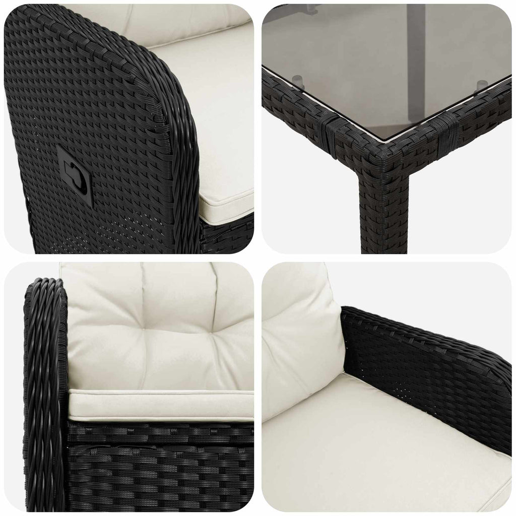 vidaXL Outdoortisch-Set 7 pcs Schwarz und Cremeweiß 150 x 90 x 75 cm