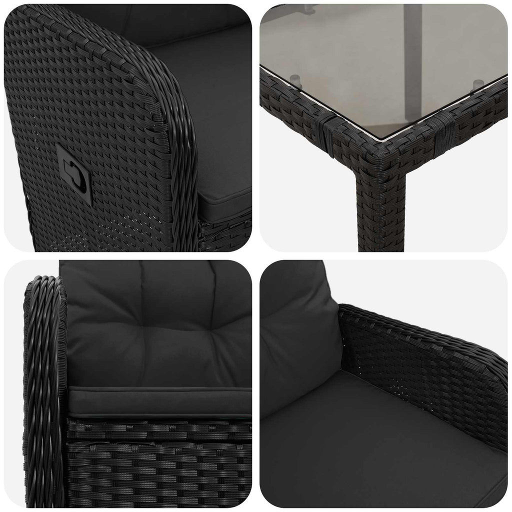 vidaXL Outdoortisch-Set 9 pcs Schwarz 190 x 90 x 75 cm Poly-Rattan