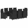 vidaXL Outdoortisch-Set 9 pcs Schwarz 190 x 90 x 75 cm Poly-Rattan