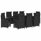 vidaXL Outdoortisch-Set 9 pcs Schwarz 190 x 90 x 75 cm Poly-Rattan