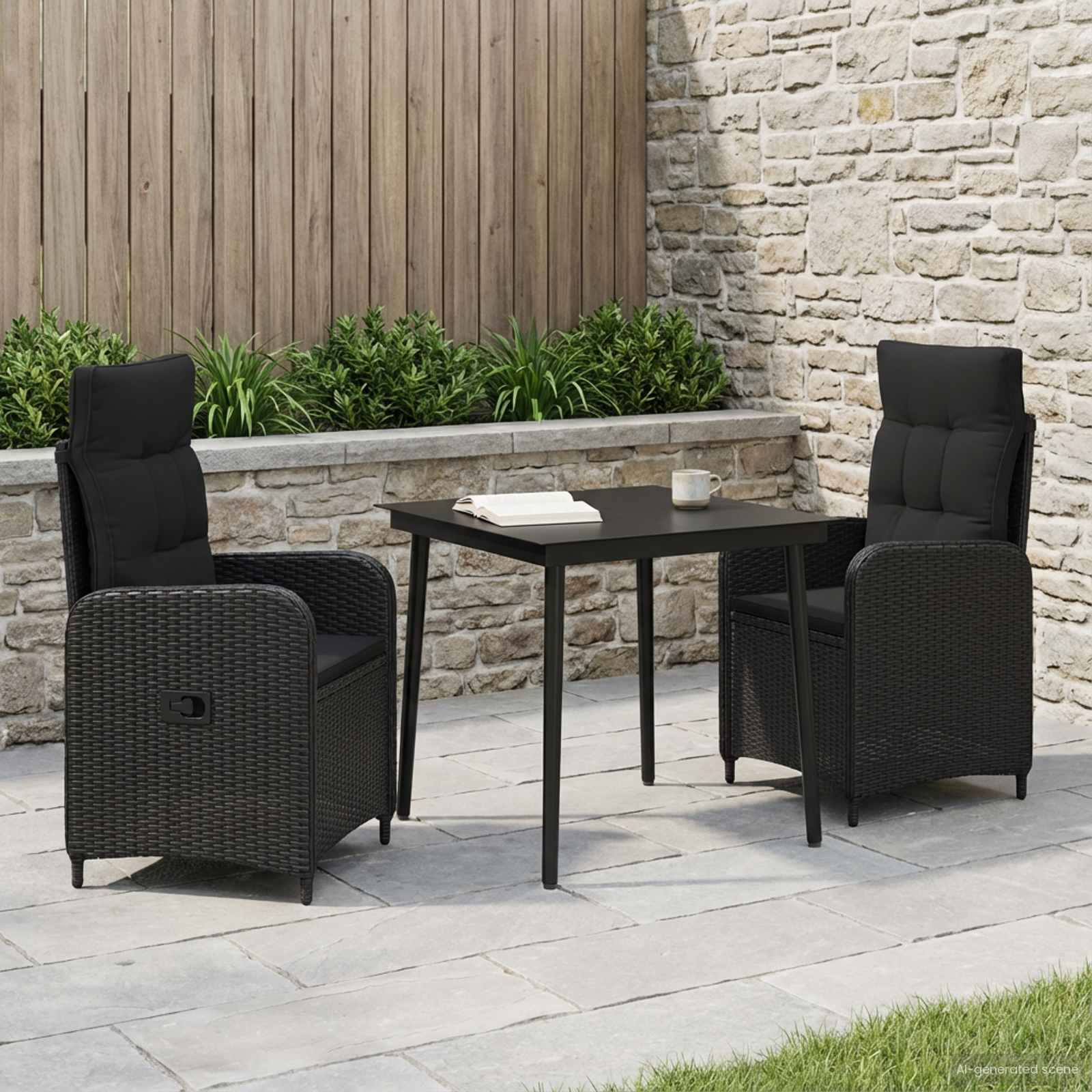 vidaXL Sofa-Tischset mit Kissen mit Kissen 3 pcs Schwarz