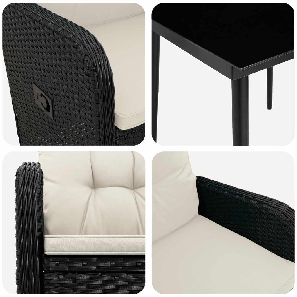vidaXL Sofa-Tischset mit Kissen mit Kissen 5 pcs Schwarz und Cremeweiß