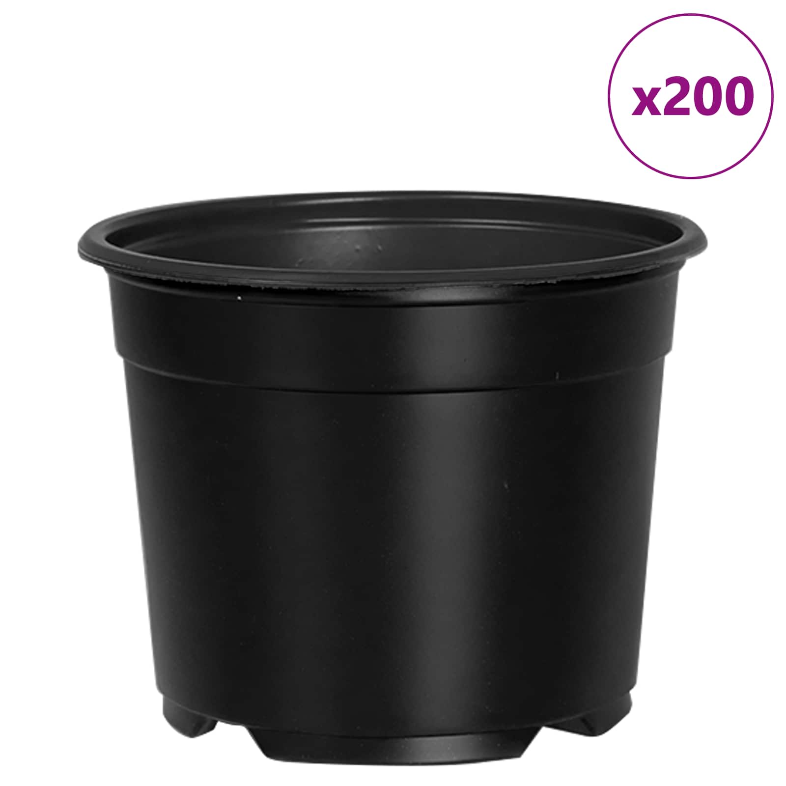 vidaXL Runder Blumentopf 200 pcs Schwarz Ø 10 x 8 cm Kunststoff
