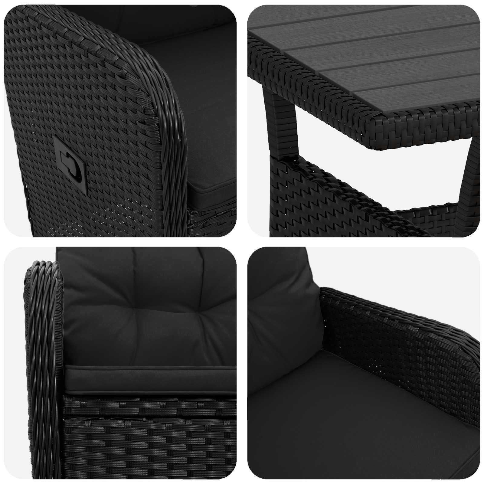 vidaXL Outdoortisch-Set 3 pcs Schwarz Poly-Rattan