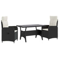 vidaXL Outdoortisch-Set 3 pcs Schwarz und Cremeweiß Poly-Rattan