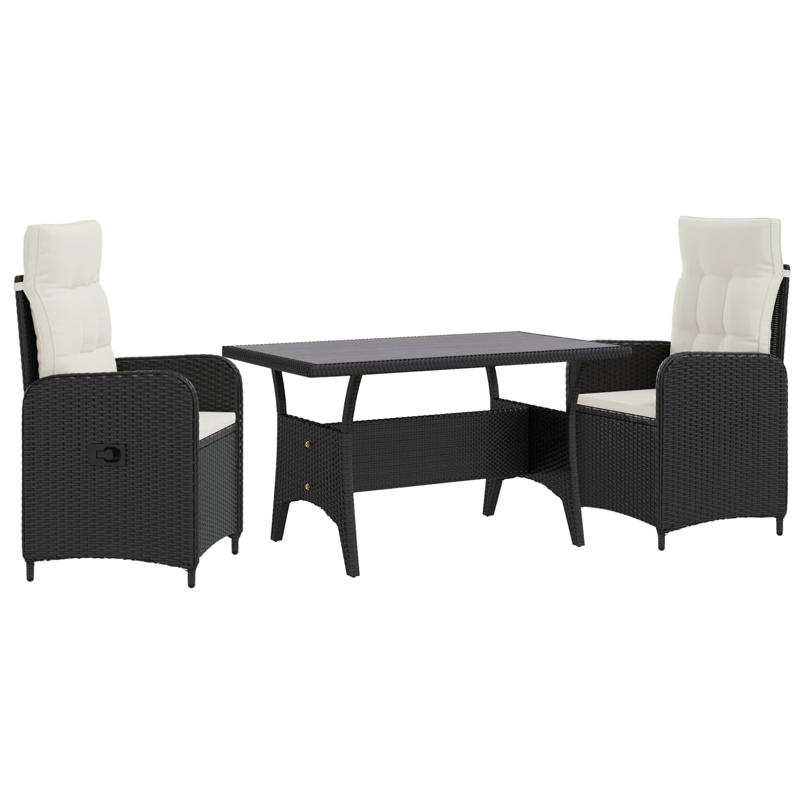 vidaXL Outdoortisch-Set 3 pcs Schwarz und Cremeweiß Poly-Rattan