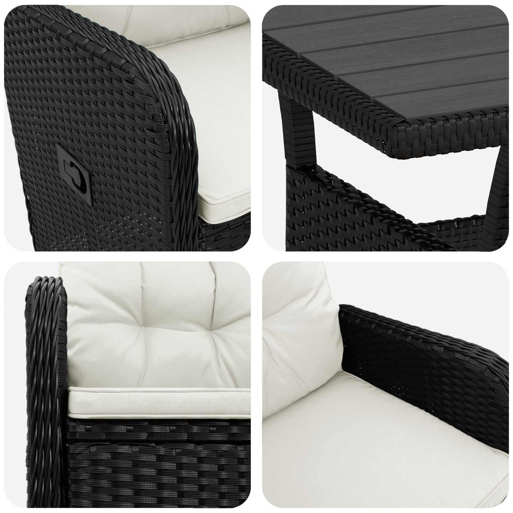 vidaXL Outdoortisch-Set 5 pcs Schwarz und Cremeweiß Poly-Rattan