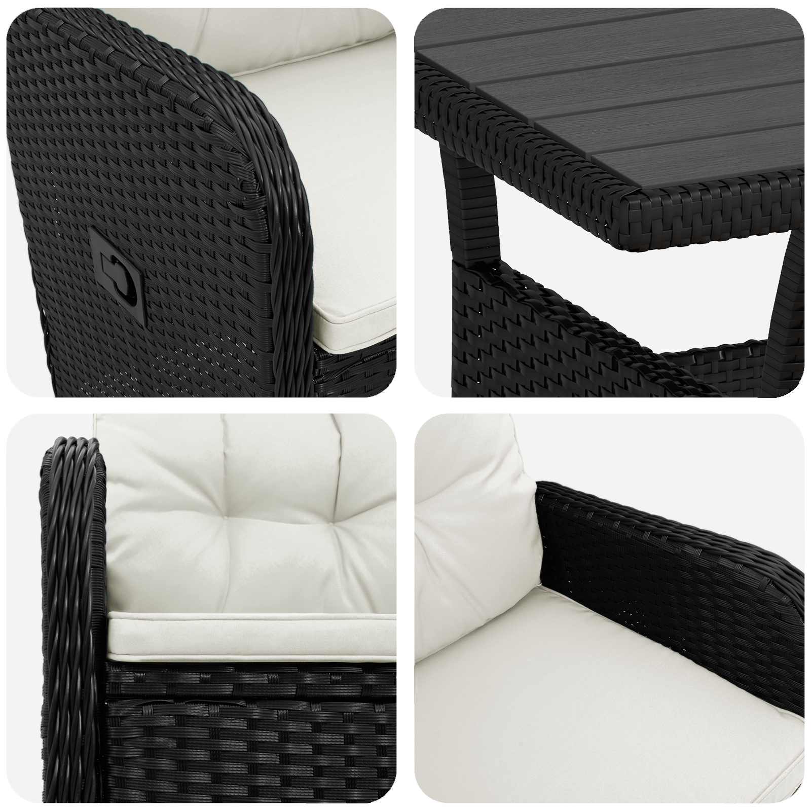 vidaXL Outdoortisch-Set 5 pcs Schwarz und Cremeweiß Poly-Rattan