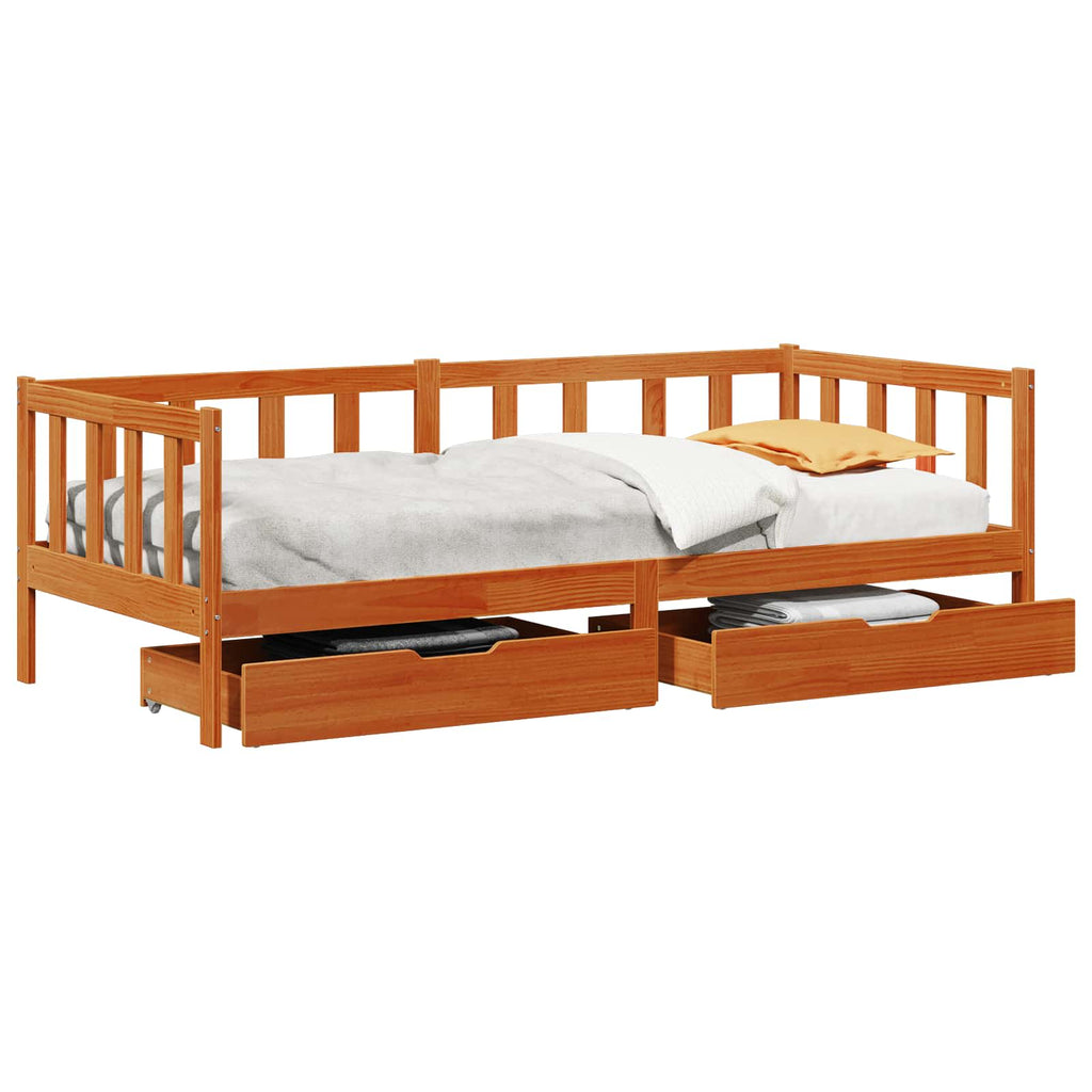 vidaXL Tagesbett mit Kopfteil 3 pcs Wachsbraun Massivholz Kiefer