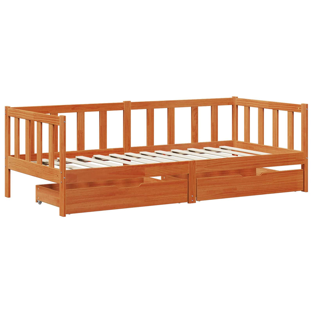vidaXL Tagesbett mit Kopfteil 3 pcs Wachsbraun Massivholz Kiefer
