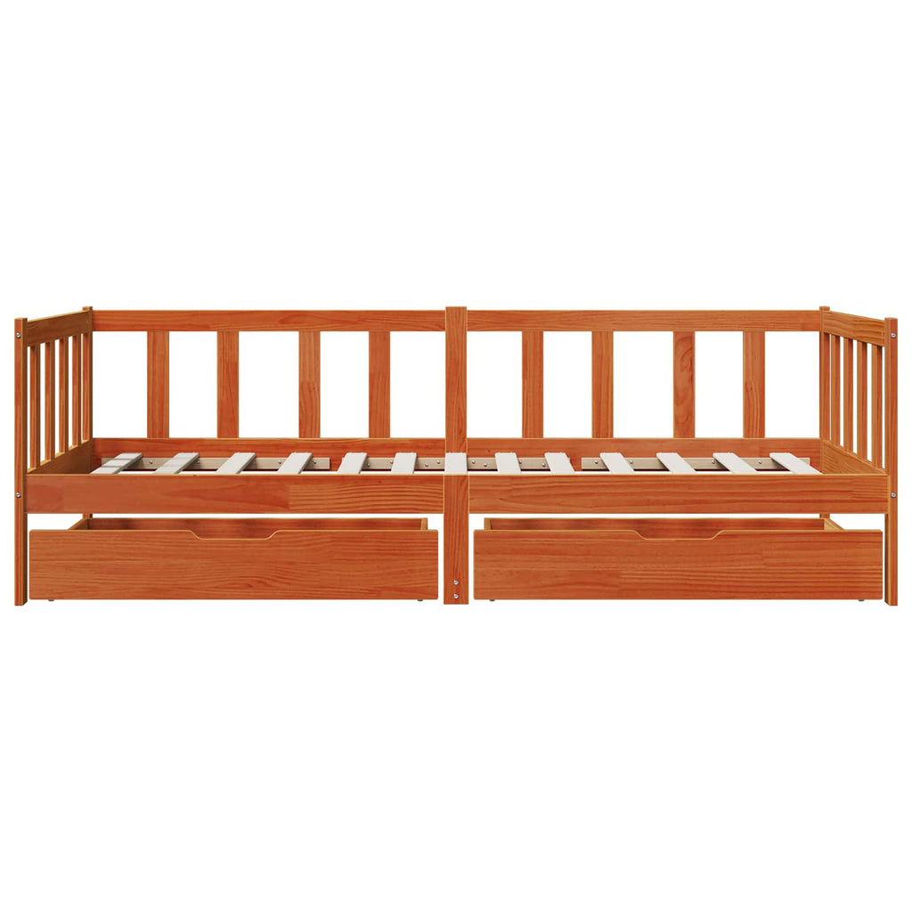 vidaXL Tagesbett mit Kopfteil 3 pcs Wachsbraun Massivholz Kiefer
