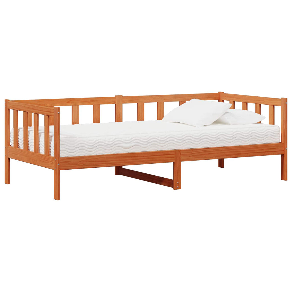 vidaXL Tag-Bett mit Matratze Wachsbraun und Weiß 90 x 200 cm