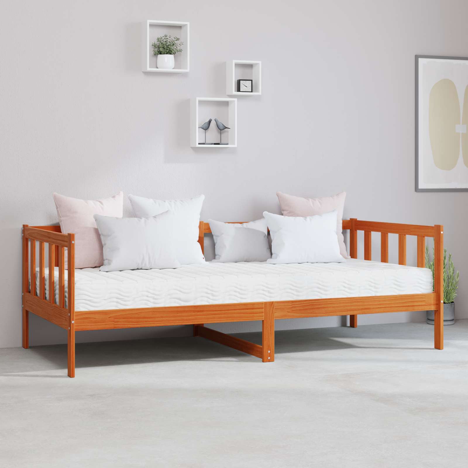 vidaXL Tag-Bett mit Matratze Wachsbraun und Weiß 90 x 200 cm