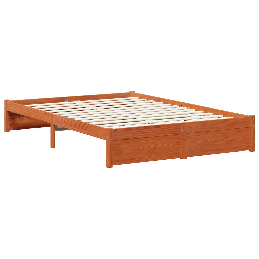 vidaXL Bettrahmen Mit Rad Wachsbraun 140 x 200 cm Massivholz Kiefer