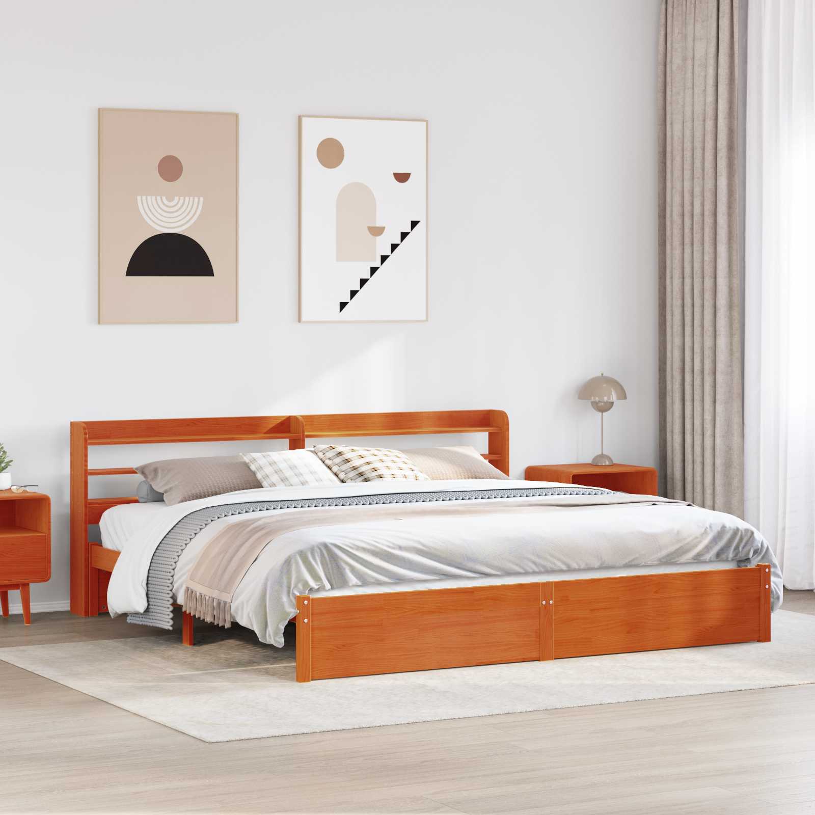 vidaXL Bettrahmen mit Kopfteil 2 pcs Wachsbraun Massivholz Kiefer