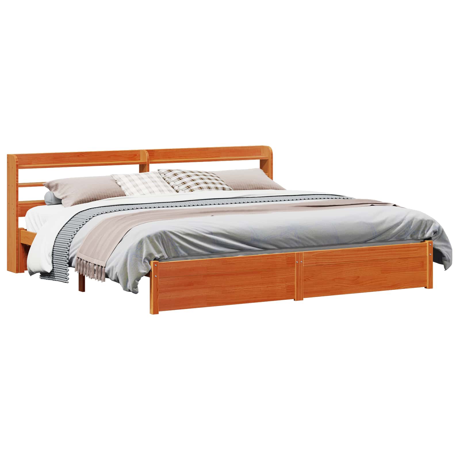 vidaXL Bettrahmen mit Kopfteil 2 pcs Wachsbraun Massivholz Kiefer