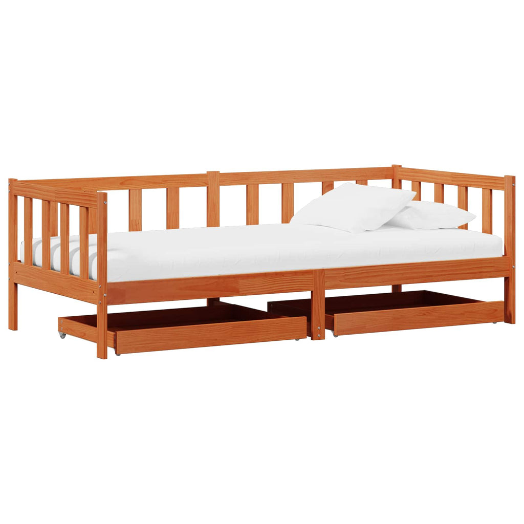 vidaXL Tag-Bett mit Kopfteil 3 pcs Wachsbraun Massivholz Kiefer
