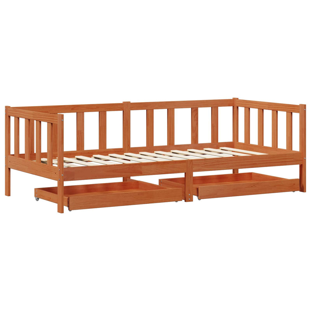 vidaXL Tag-Bett mit Kopfteil 3 pcs Wachsbraun Massivholz Kiefer