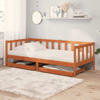 vidaXL Tag-Bett mit Kopfteil 3 pcs Wachsbraun Massivholz Kiefer