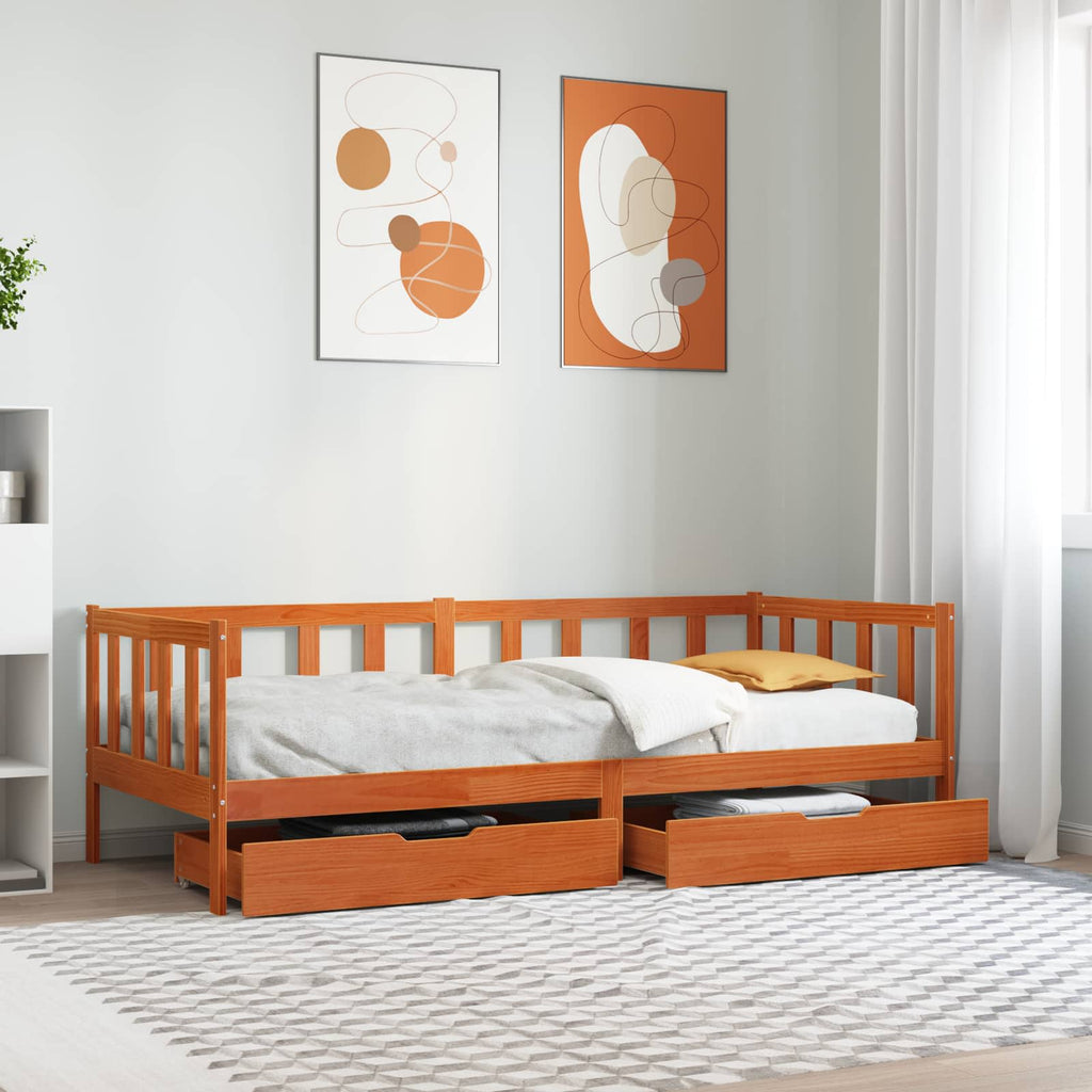 vidaXL Tagesbett mit Schubladen 3 pcs Wachsbraun Massivholz Kiefer