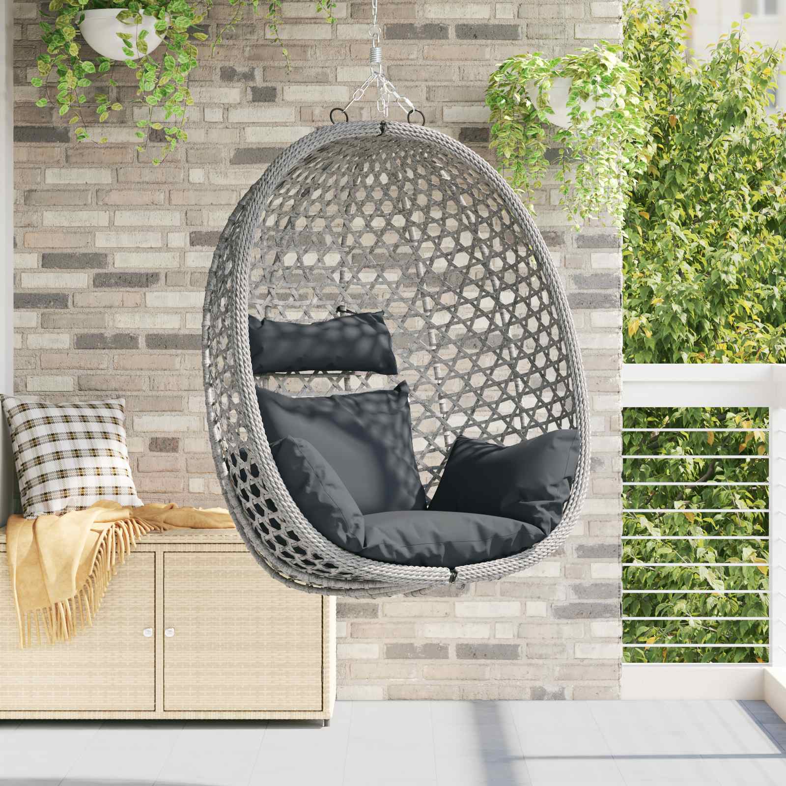 vidaXL Hängesessel ohne Gestell Anthrazit und Grau 92 x 57,5 x 110 cm