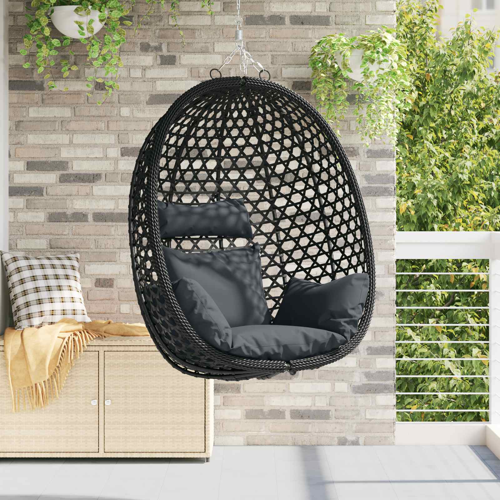 vidaXL Hängesessel ohne Gestell Anthrazit und Schwarz Poly-Rattan