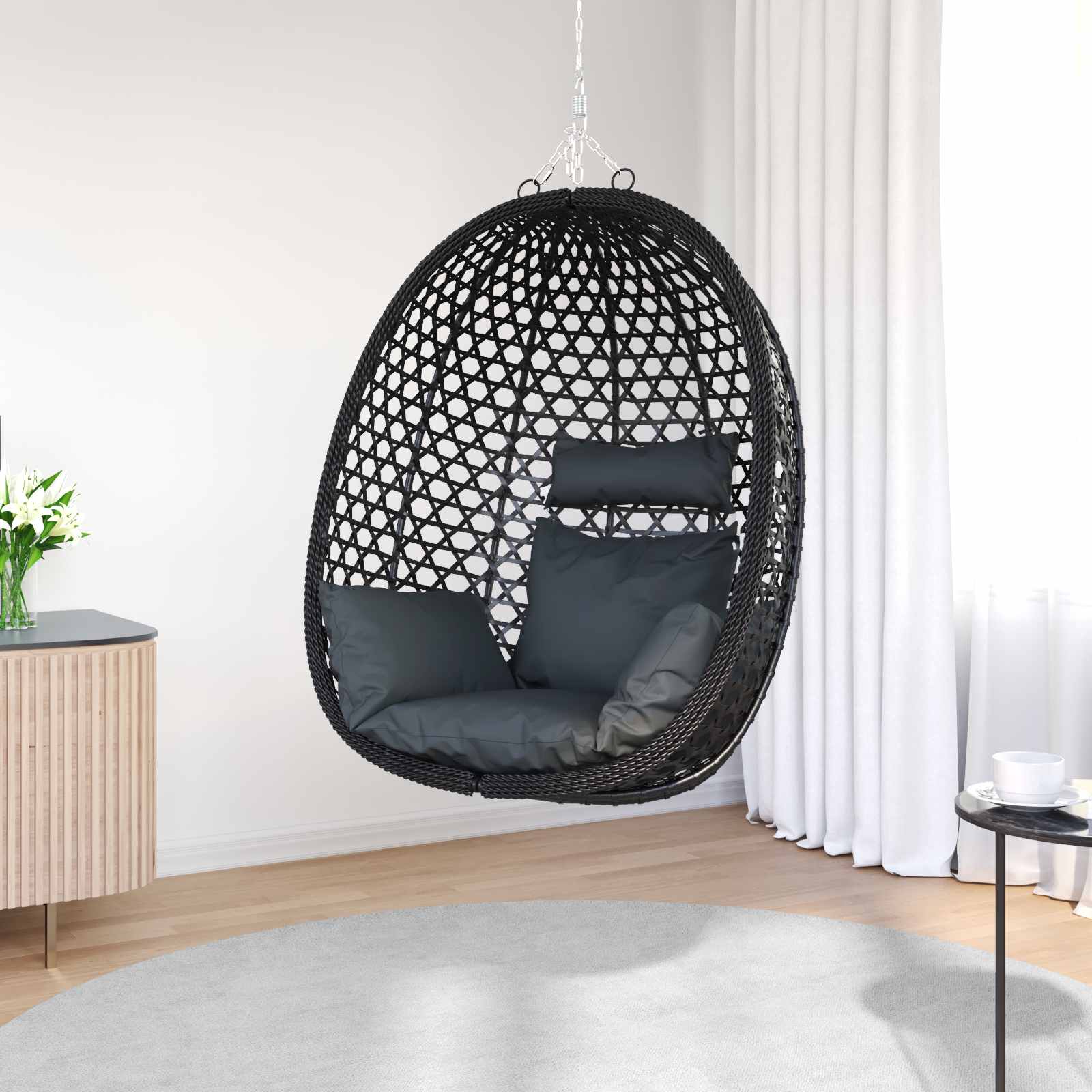 vidaXL Hängesessel ohne Gestell Anthrazit und Schwarz Poly-Rattan