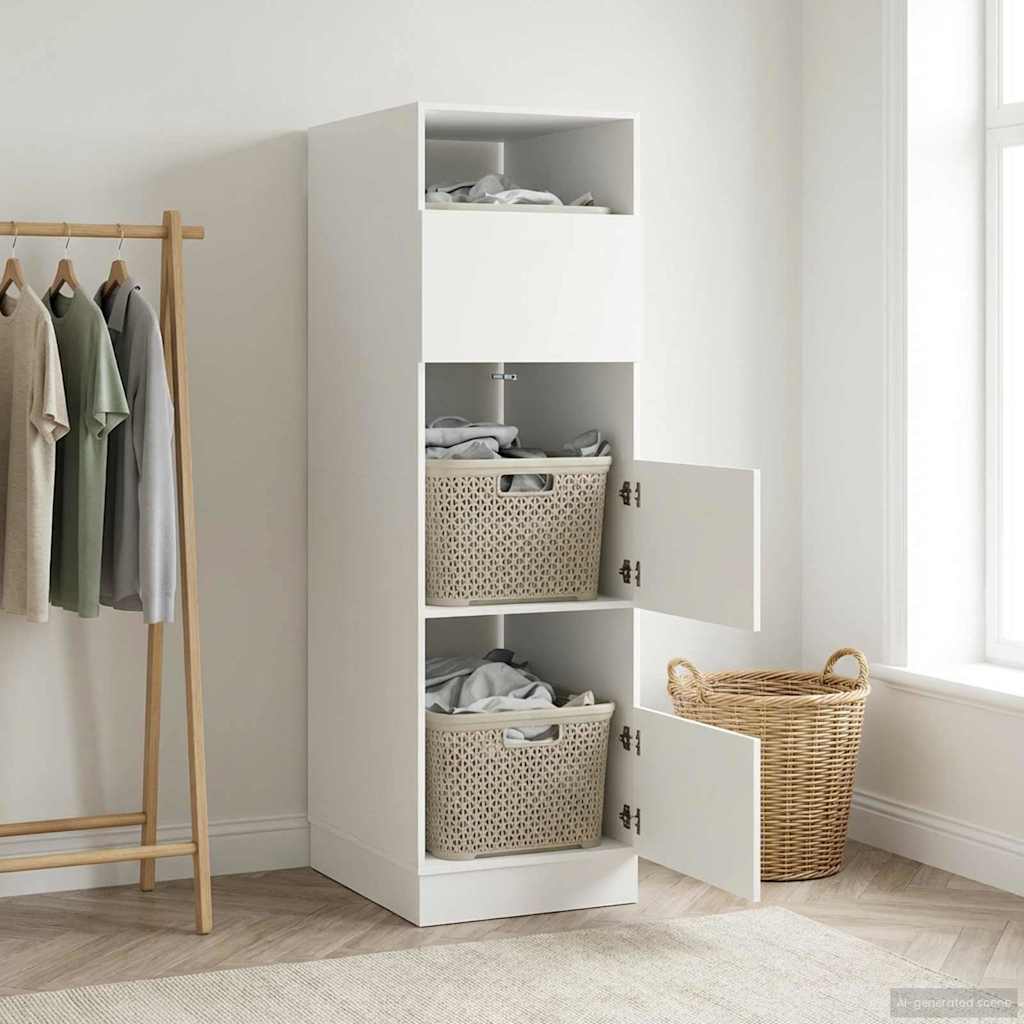 vidaXL Wäscheschrank mit Speicher mit Tür Weiß Holzwerkstoff
