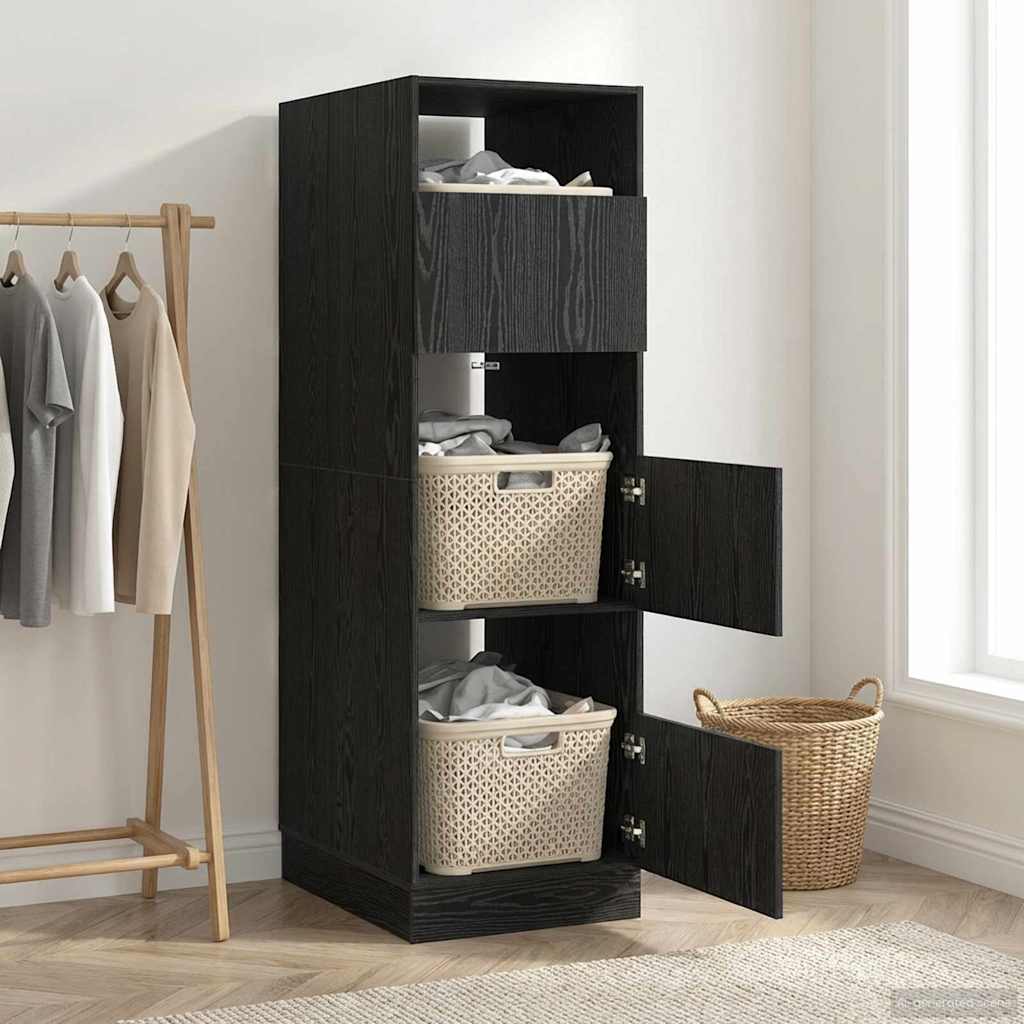 vidaXL Wäscheschrank mit Tür Schwarz Eichen-Optik 50 x 68 x 162 cm