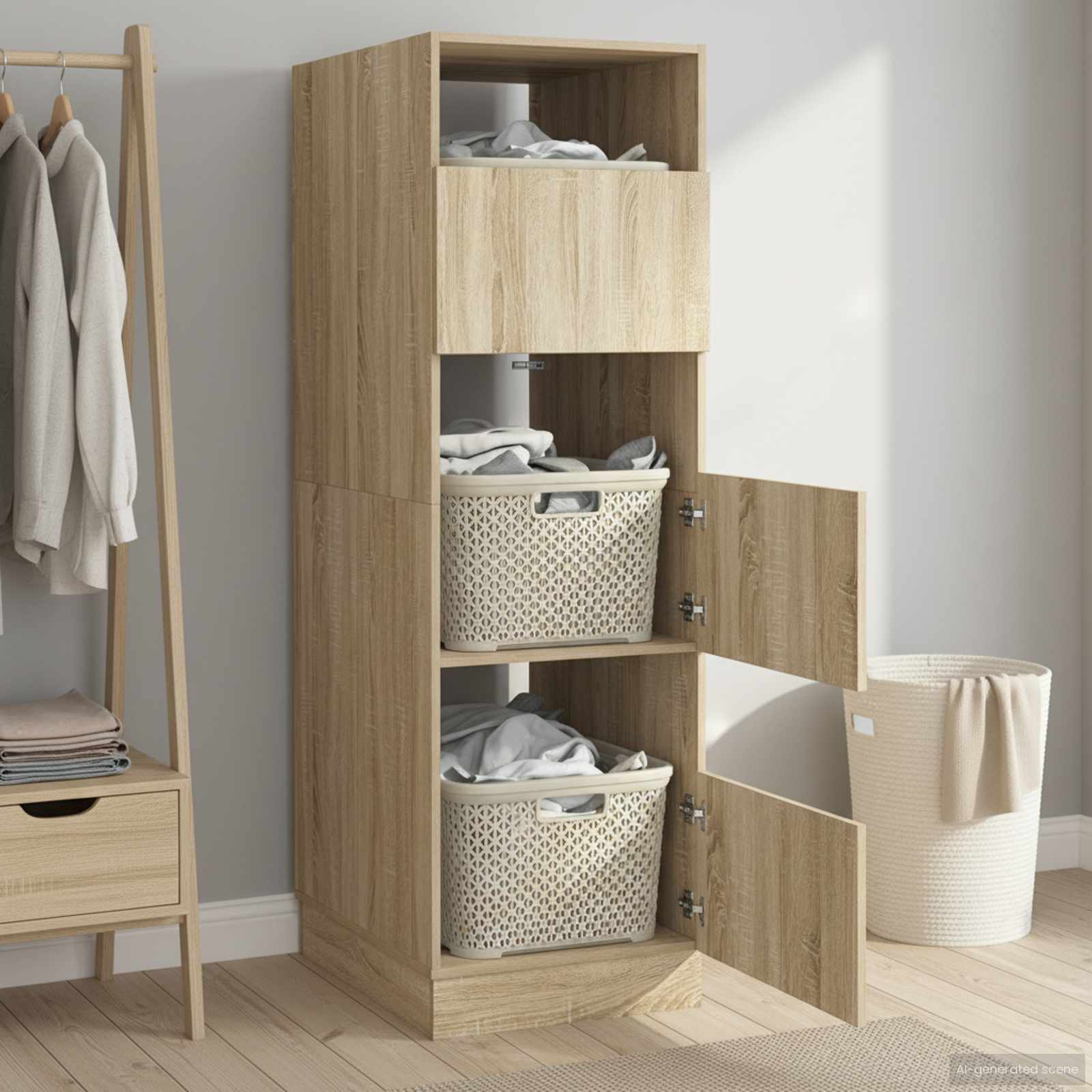 vidaXL Wäscheschrank mit Tür Sonoma 50 x 68 x 162 cm Holzwerkstoff