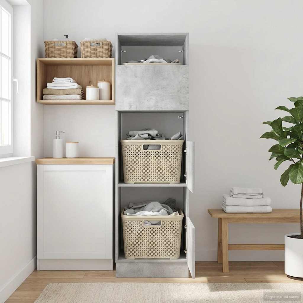 vidaXL Wäscheschrank mit Speicher Beton 50 x 68 x 162 cm Holzwerkstoff