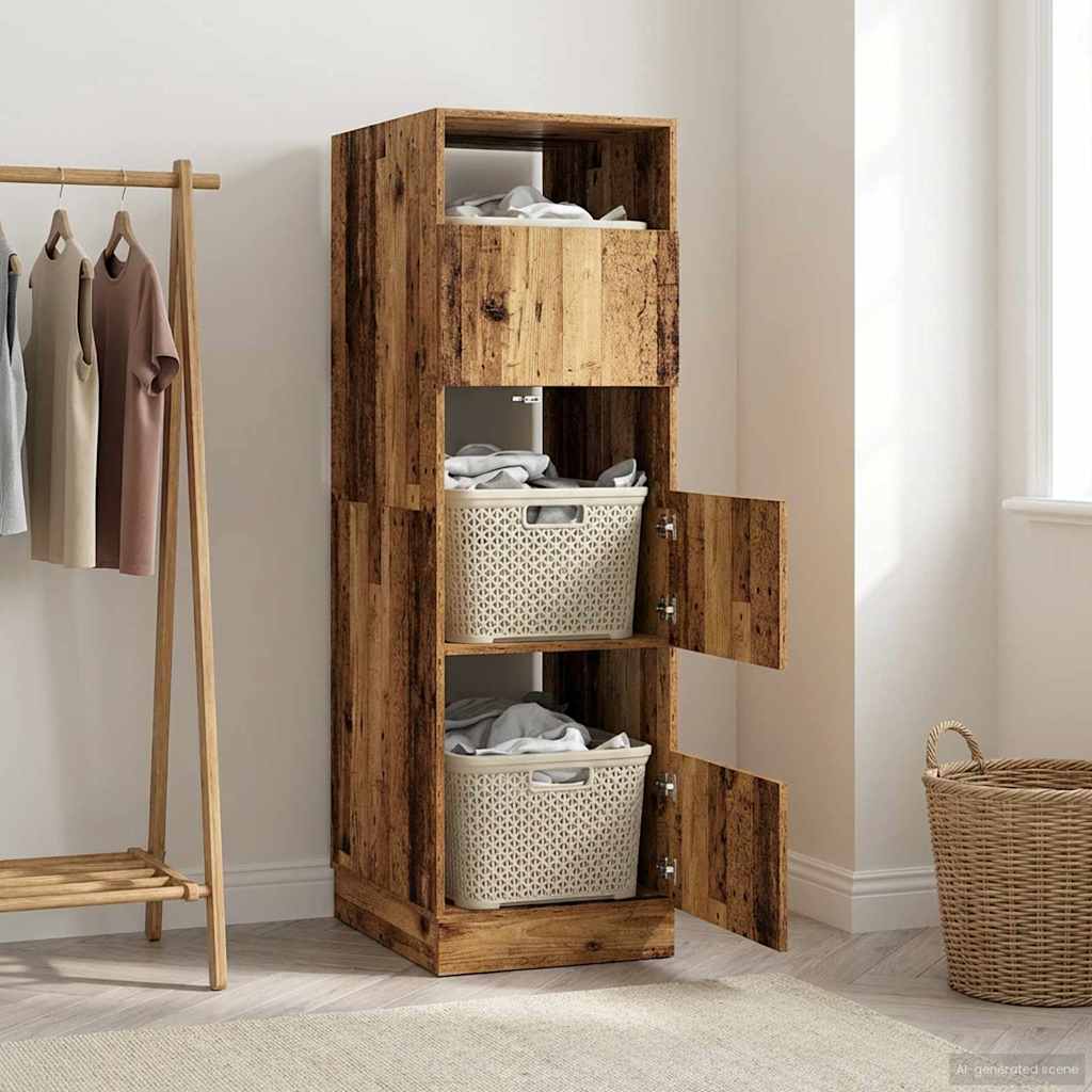 vidaXL Wäscheschrank mit Speicher mit Tür Altholz Holzwerkstoff