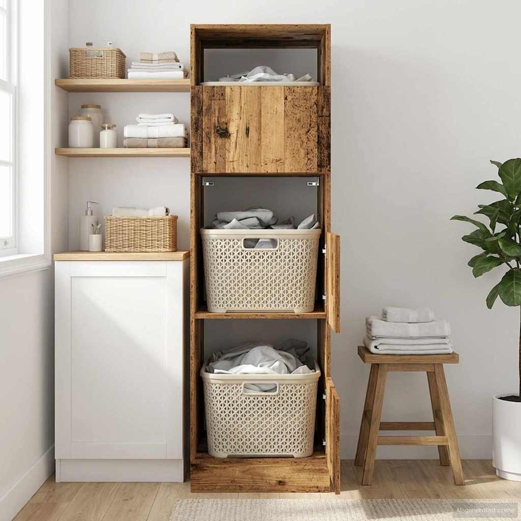 vidaXL Wäscheschrank mit Speicher mit Tür Altholz Holzwerkstoff