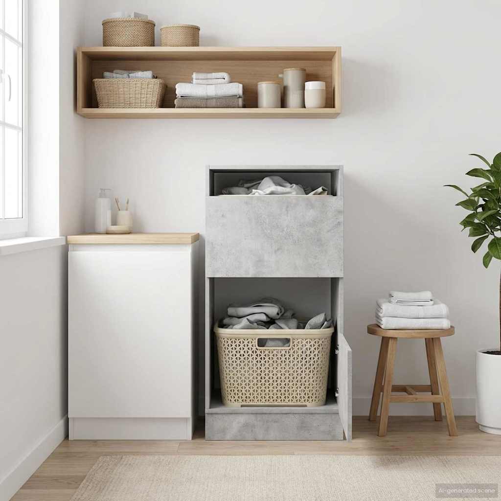 vidaXL Wäscheschrank mit Speicher mit Tür Beton Holzwerkstoff