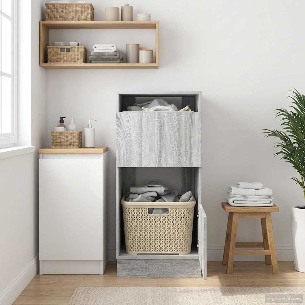 vidaXL Wäscheschrank mit Speicher mit Tür Graues Sonoma Holzwerkstoff