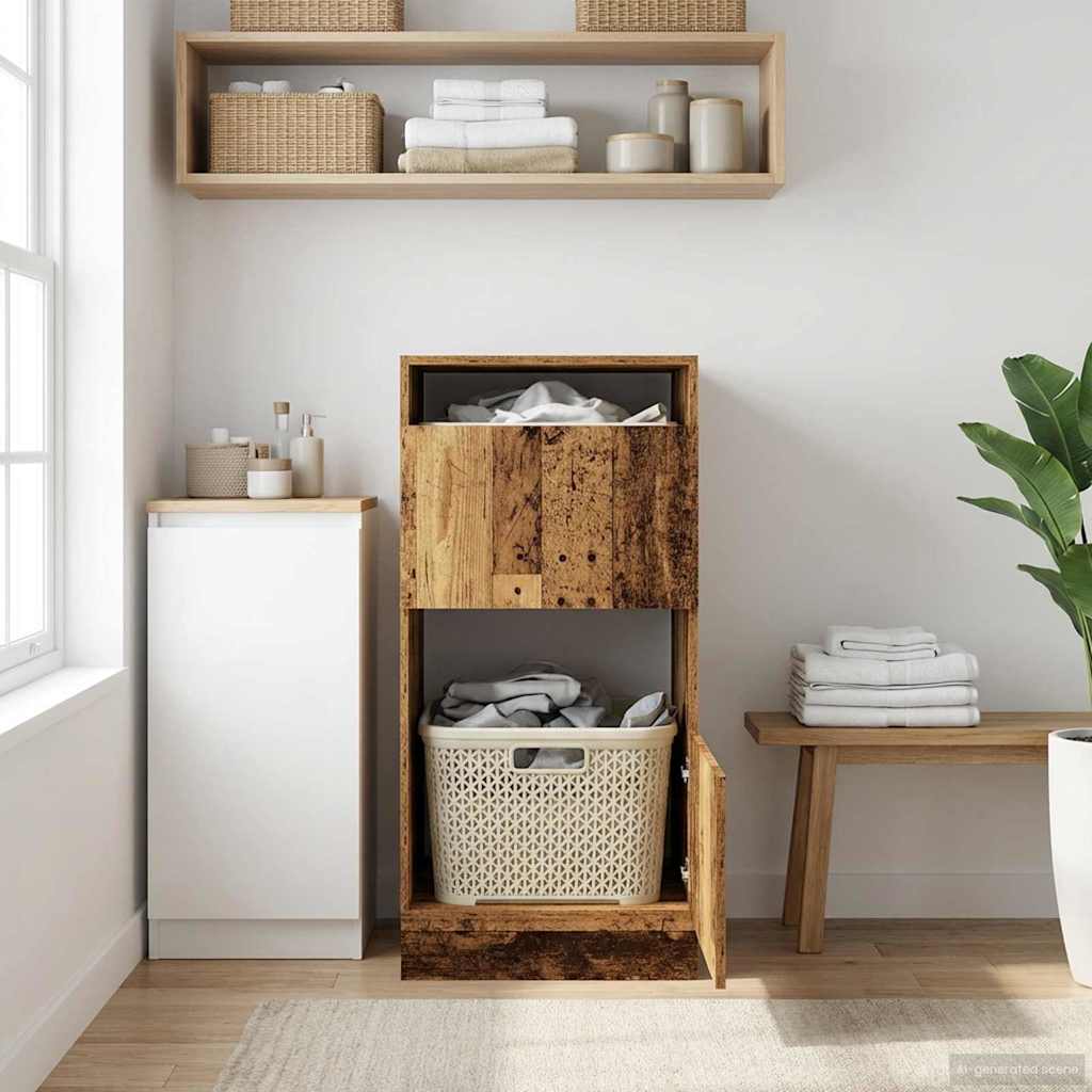 vidaXL Wäscheschrank mit Tür Altholz 50 x 68 x 102 cm Holzwerkstoff