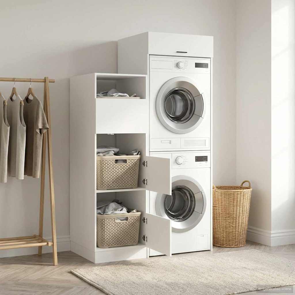vidaXL Wäscheschrank Set mit Speicher 2 pcs Weiß Holzwerkstoff