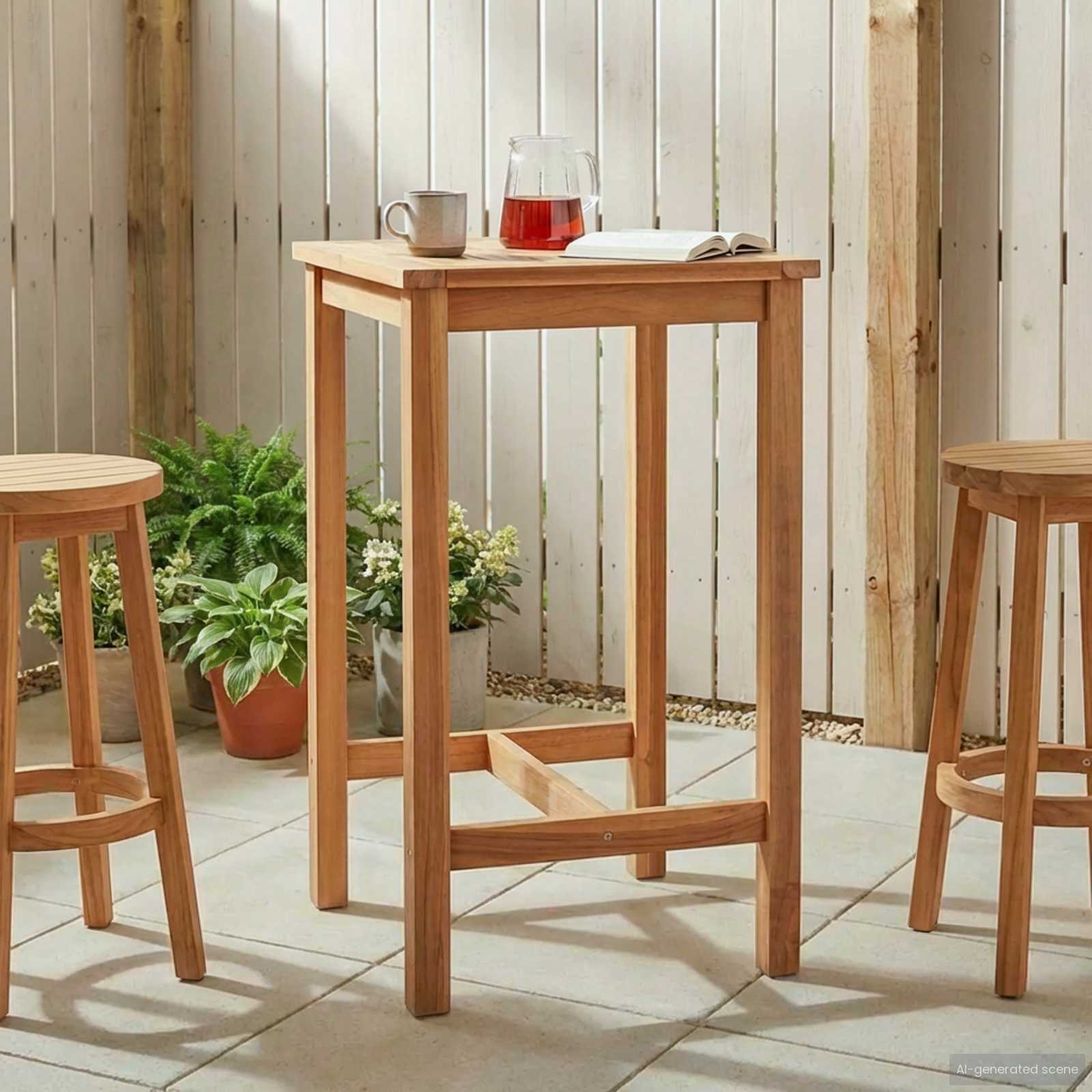 vidaXL Bartisch Natur 60 x 60 x 105 cm Massiv-Teak