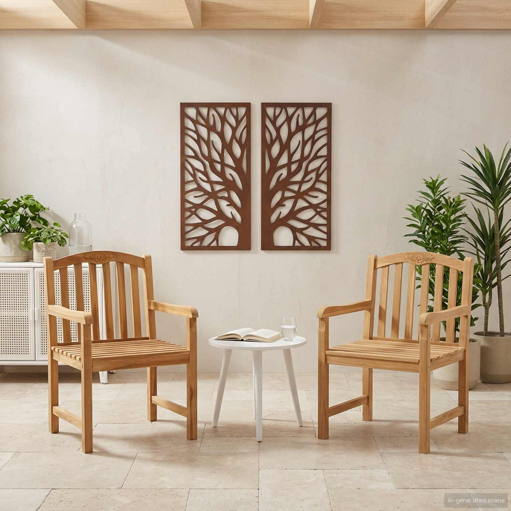 vidaXL Handgeschnitzter Rosenstuhl 2 Stück Natur 58 x 60 x 90 cm