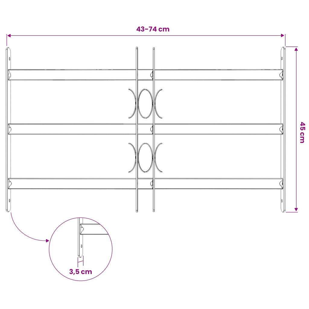 vidaXL Sicherheitsgitter für Fenster mit 3 Querstangen 43-74 cm