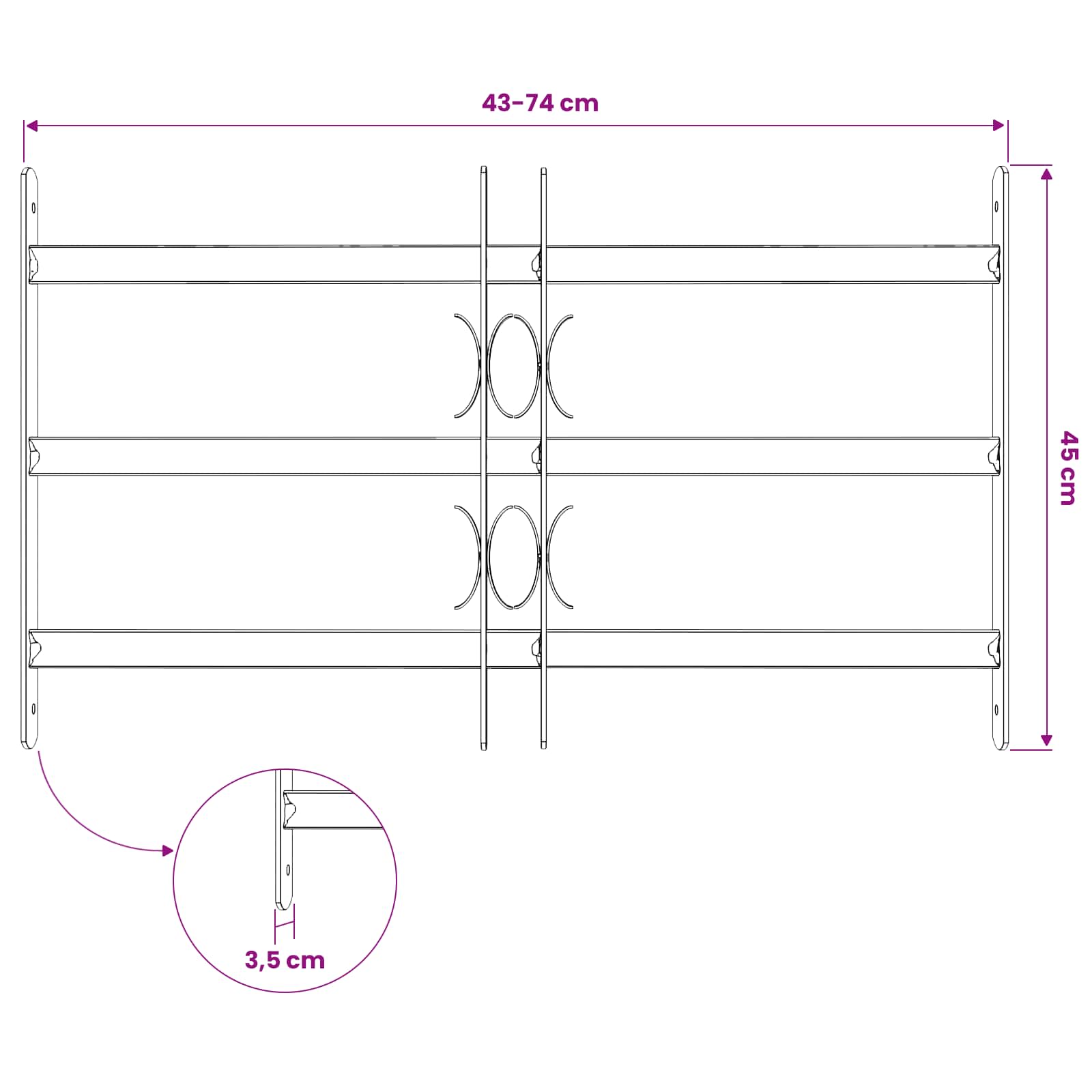 vidaXL Sicherheitsgitter für Fenster mit 3 Querstangen 43-74 cm