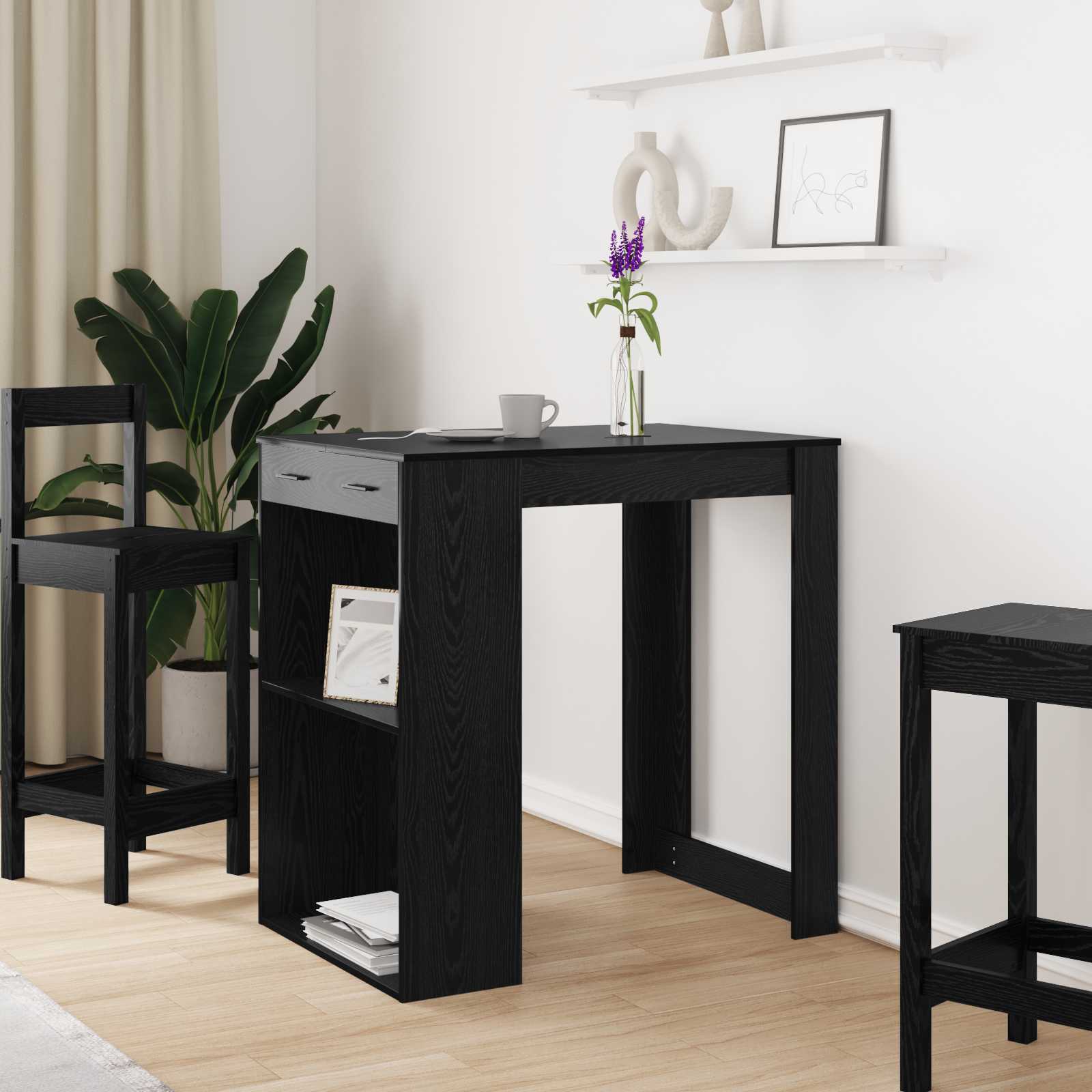 vidaXL Bartisch Schwarz Eichen-Optik 102 x 70 x 103,5 cm Holzwerkstoff