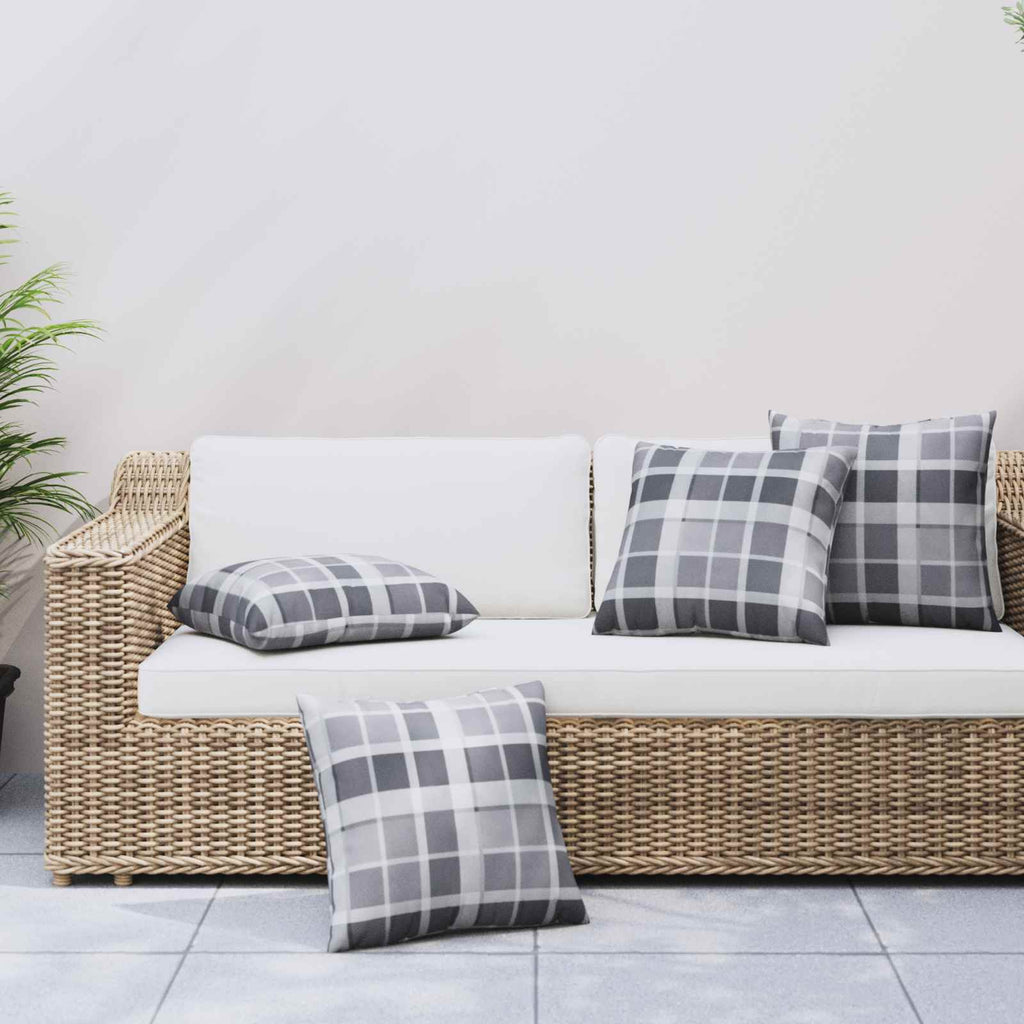 vidaXL Kissen für draußen Kariert 4 pcs Grau kariert 40 x 40 cm Stoff