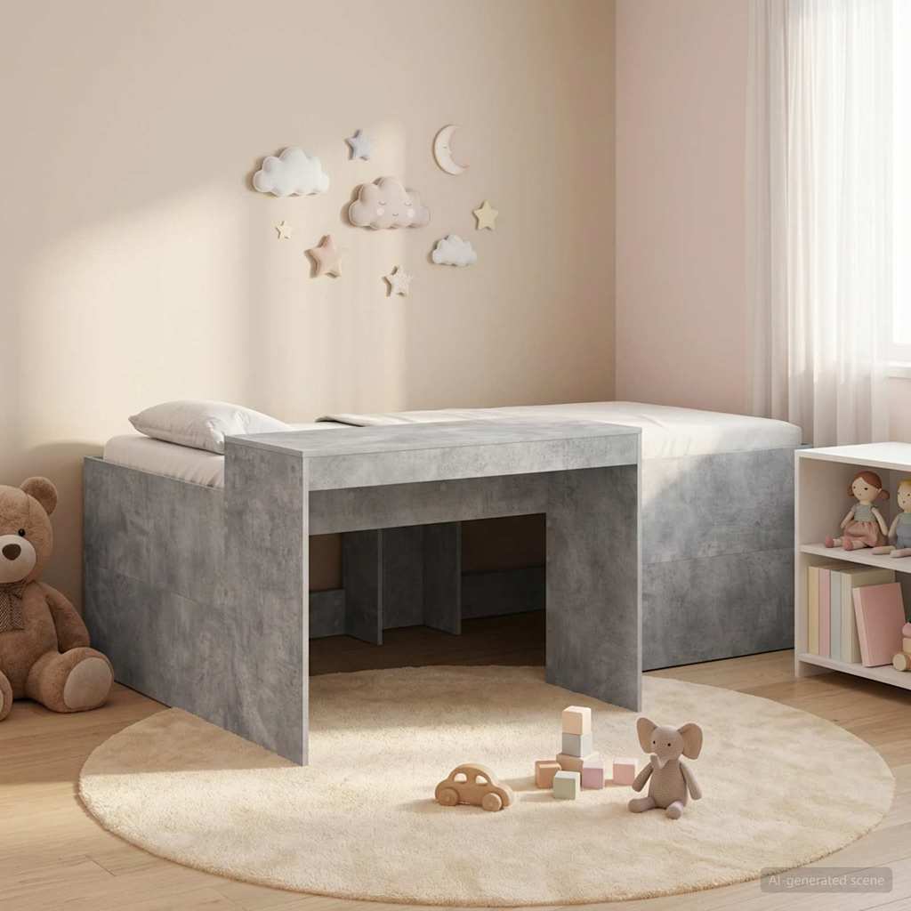 vidaXL Hochbett mit Schreibtisch für Kinder Betongrau 80 x 200 cm