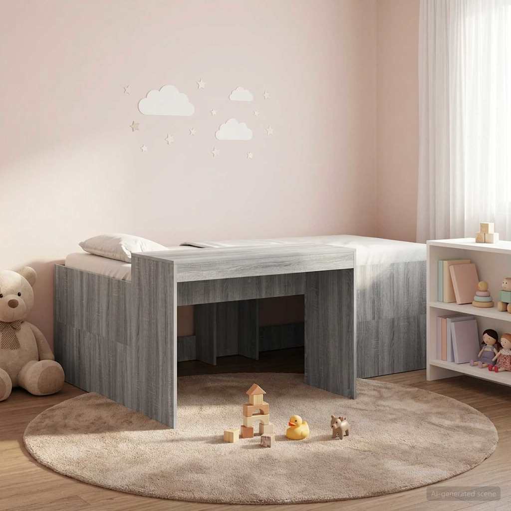 vidaXL Hochbett mit Schreibtisch für Kinder Grau Sonoma 80 x 200 cm