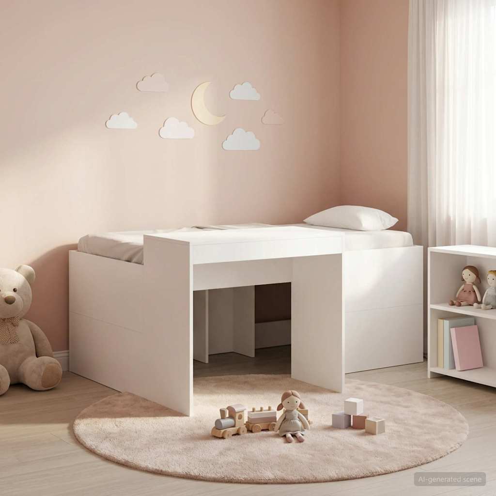 vidaXL Hochbett mit Schreibtisch für Kinder Weiß Holzwerkstoff