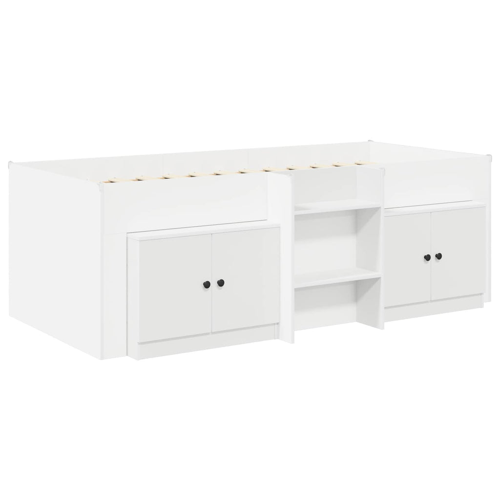 vidaXL Loft Bettgestell mit Schrank mit Tür 3 pcs Weiß Holzwerkstoff