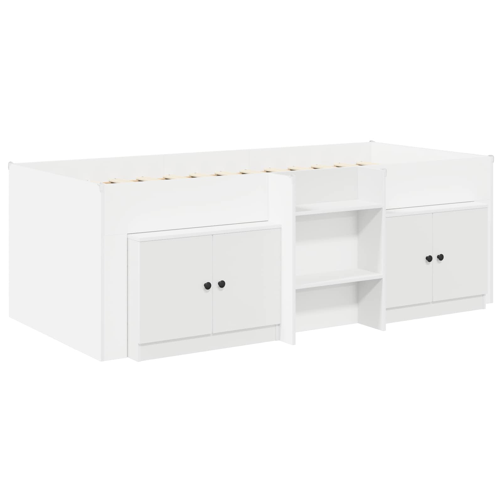 vidaXL Loft Bettgestell mit Schrank mit Tür 3 pcs Weiß Holzwerkstoff