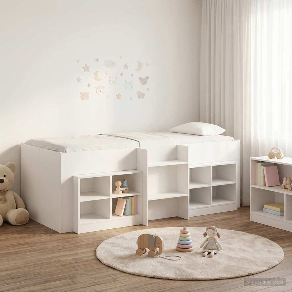 vidaXL Loft Bettgestell mit Schrank mit Regal 3 pcs Weiß Holzwerkstoff
